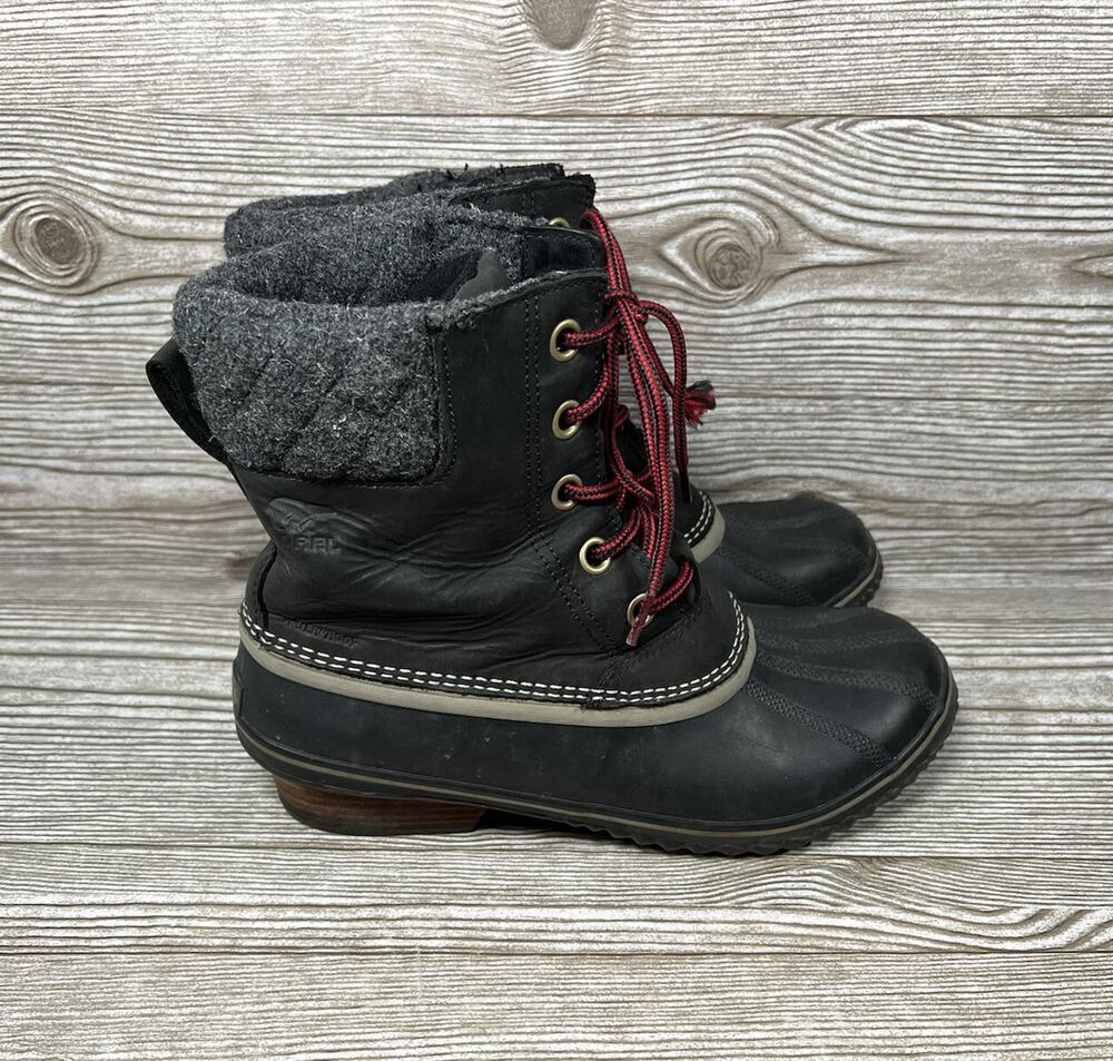 SOREL Slimpack II Lace Up Mid Duck Boots Women's size 10.5 Black Quilted